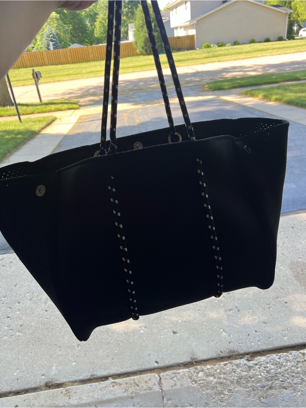 Black Women’s Tote Bag with Stud-Accent Handles